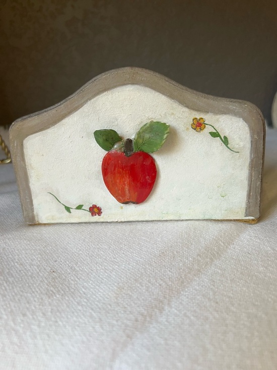 Other - Hand-Painted Wooden Apple Napkin Holder - Red & Green